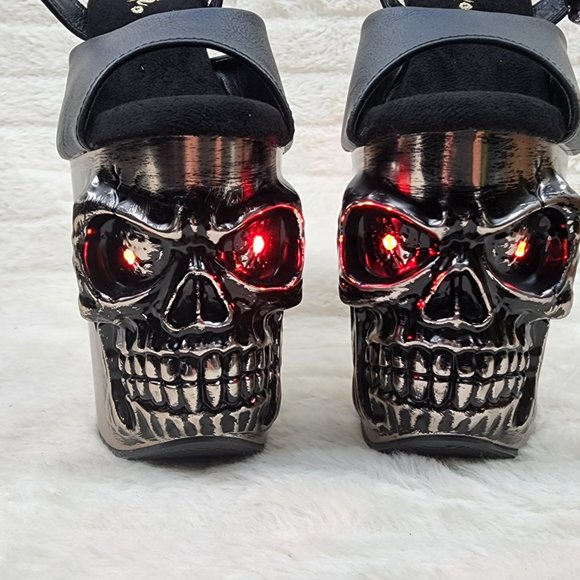 Skull & Bones Red LED Platform 8" Heels Pole Shoes Vortex - Picture 5 of 12